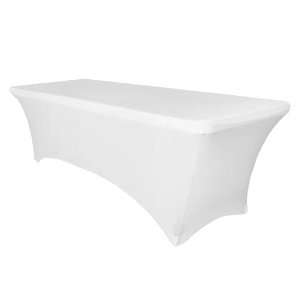 White Spandex Tablecloth for 8 ft Rectangular Table